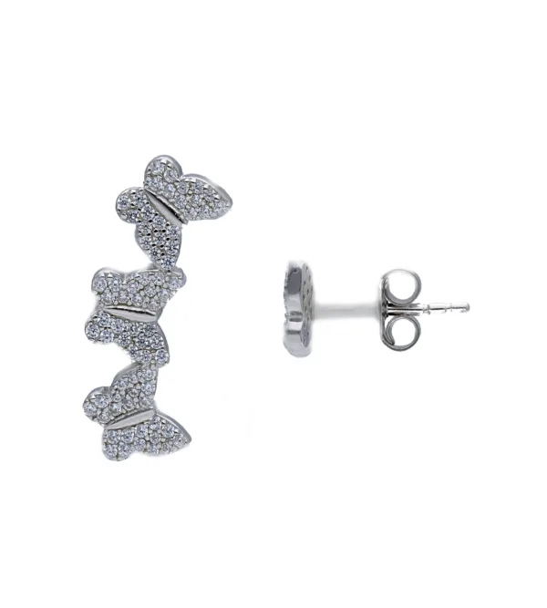 Σκουλαρίκια Ear Climbers με πεταλούδες και ζιρκόν από ασήμι 925